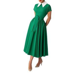 FKSP "Brigitta" Green Pointed Collar Swing Dress Size XXS‎ 1940’s